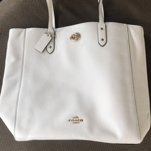 White leather coach tote bag Clearance